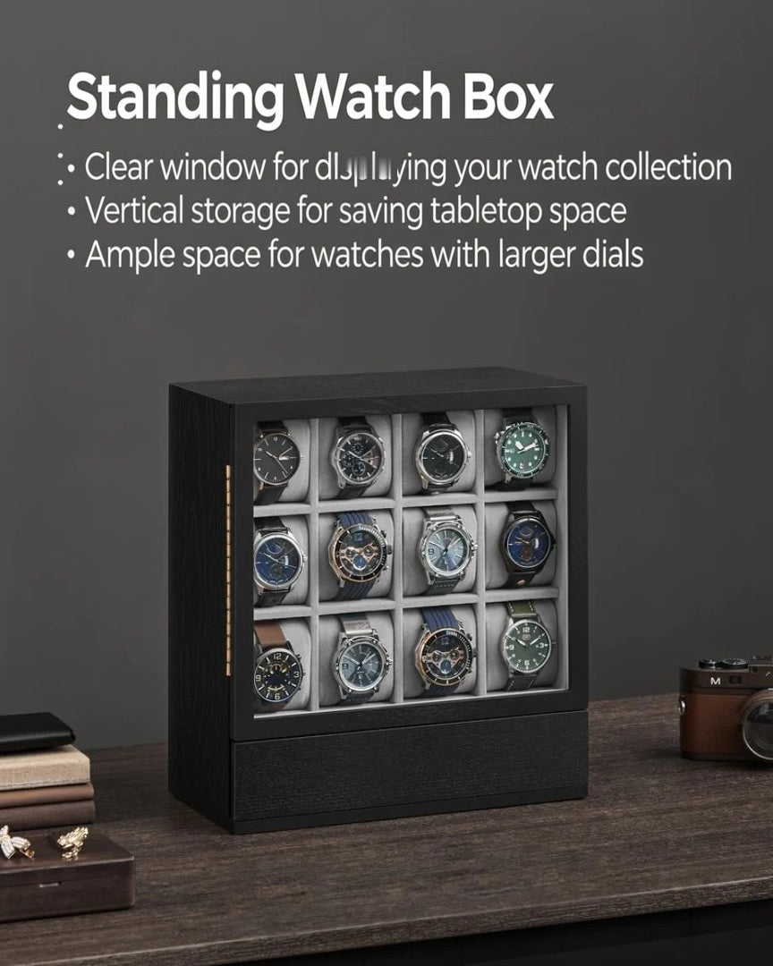 Wooden Watch Box 12 Slot Organizer With Glass Window – product view 8 | Ridgefield Furniture