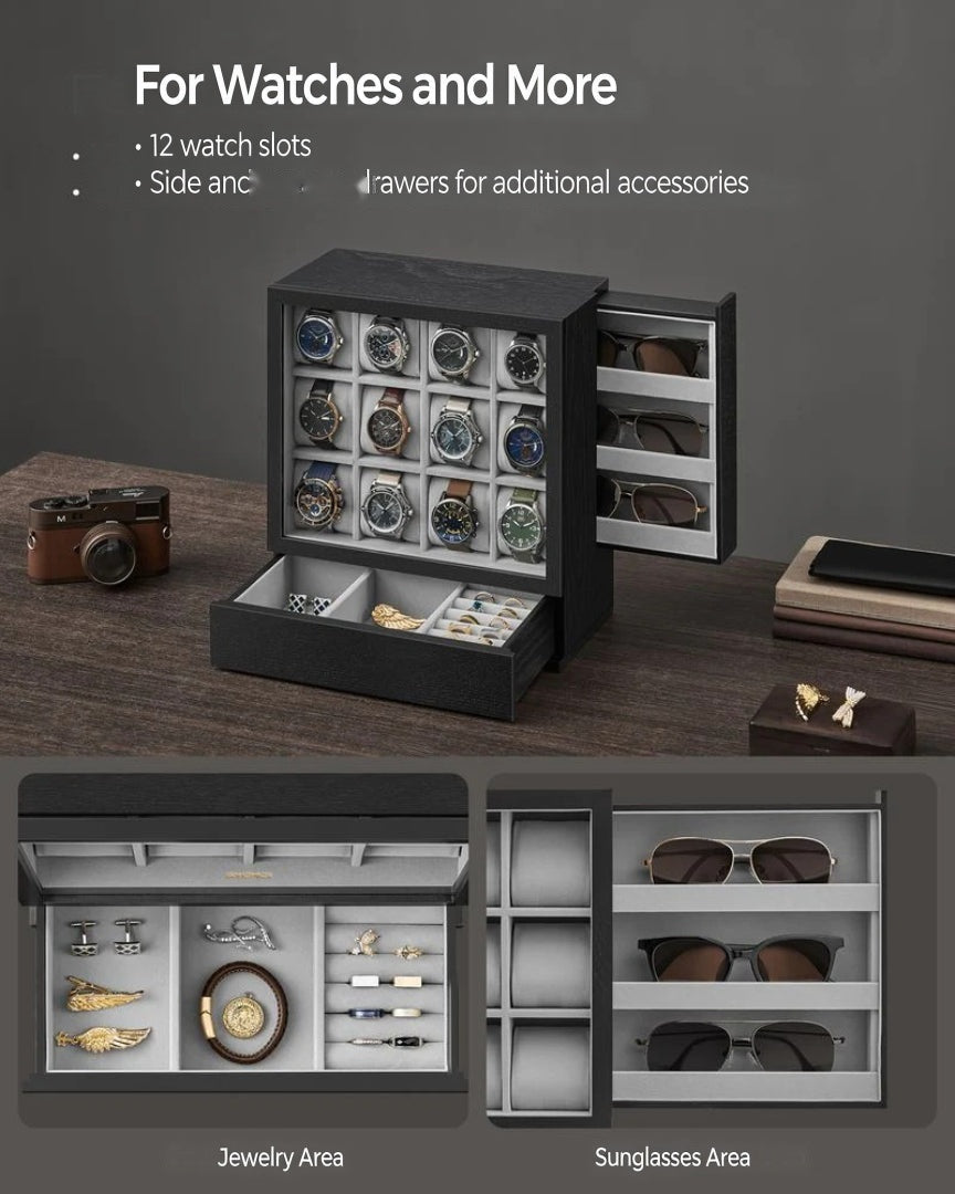 Wooden Watch Box 12 Slot Organizer With Glass Window – product view 9 | Ridgefield Furniture
