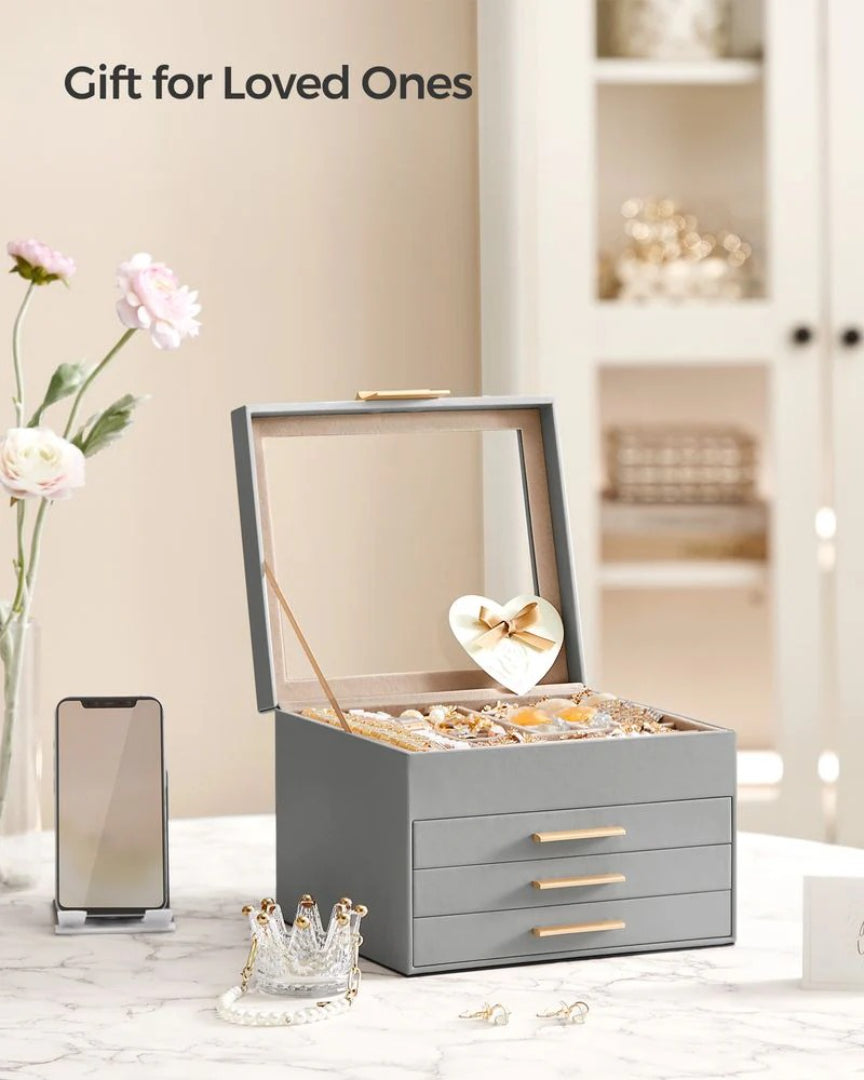 Jewelry Box Organizer With Glass Lid 2 To 6 Layer Storage