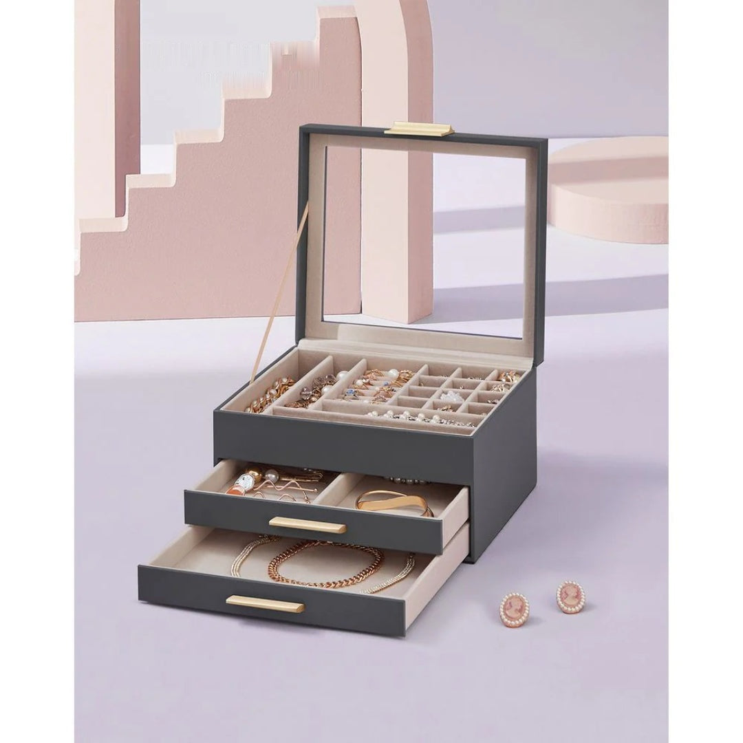Jewelry Box Organizer With Glass Lid 2 To 6 Layer Storage