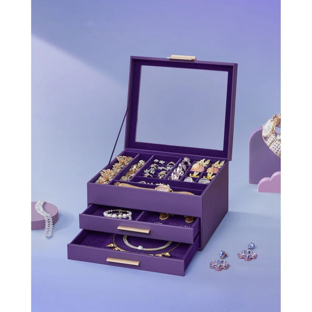 Jewelry Box Organizer With Glass Lid 2 To 6 Layer Storage