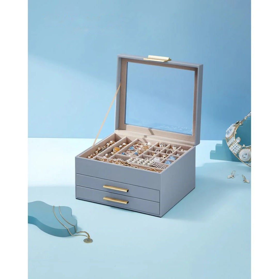 Jewelry Box Organizer With Glass Lid 2 To 6 Layer Storage