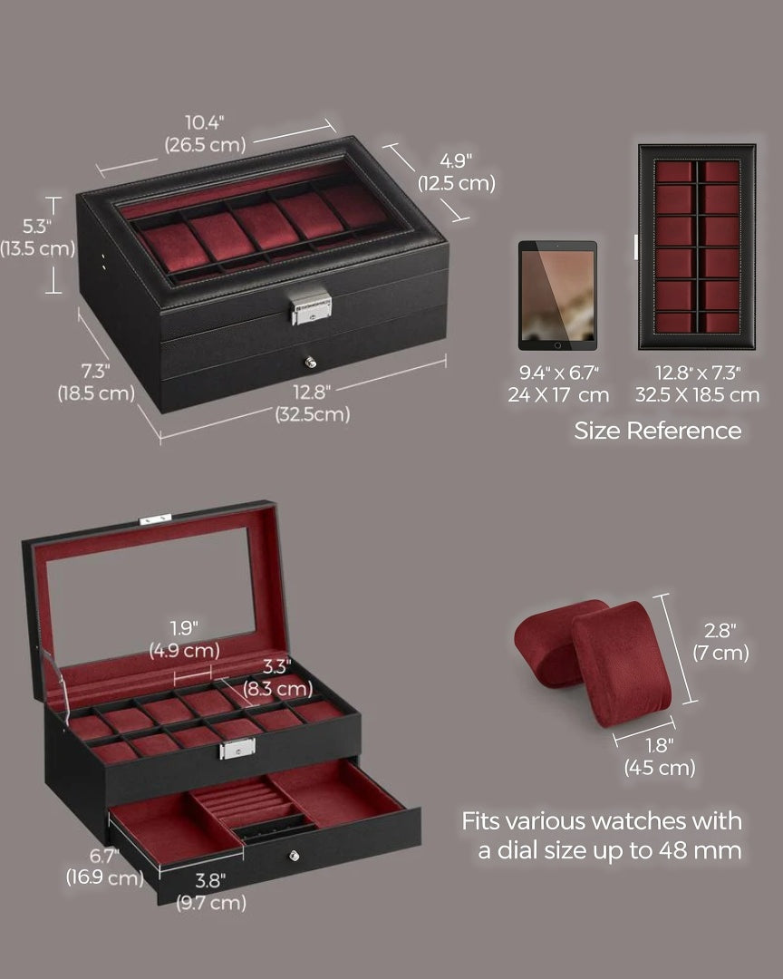 Lockable Watch Box With Glass Lid 6 8 Or 12 Slot