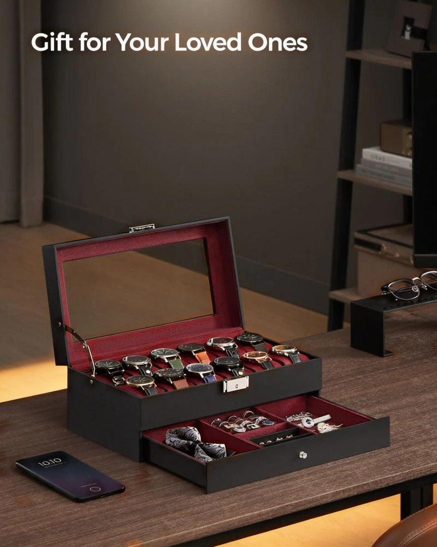 Lockable Watch Box With Glass Lid 6 8 Or 12 Slot