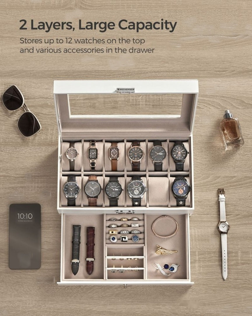 Lockable Watch Box With Glass Lid 6 8 Or 12 Slot
