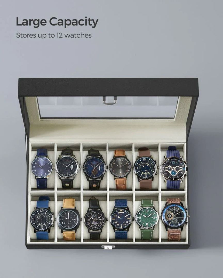 Watch Storage Case With Glass Lid 6 Or 12 Slot Organizer