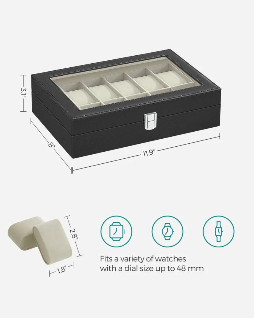 Watch Storage Case With Glass Lid 6 Or 12 Slot Organizer