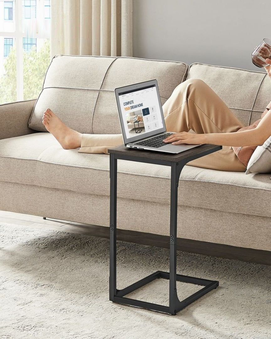 C-Shaped End Table For Sofa With Steel Frame
