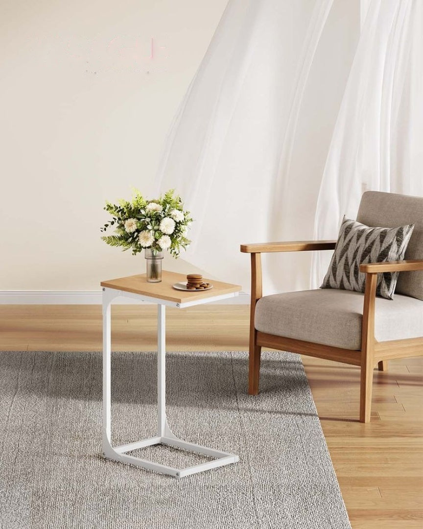 C-Shaped End Table For Sofa With Steel Frame