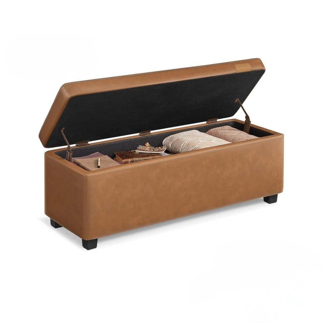 Storage Ottoman Bench With Flip Lid & Upholstered Seat Storage Unit