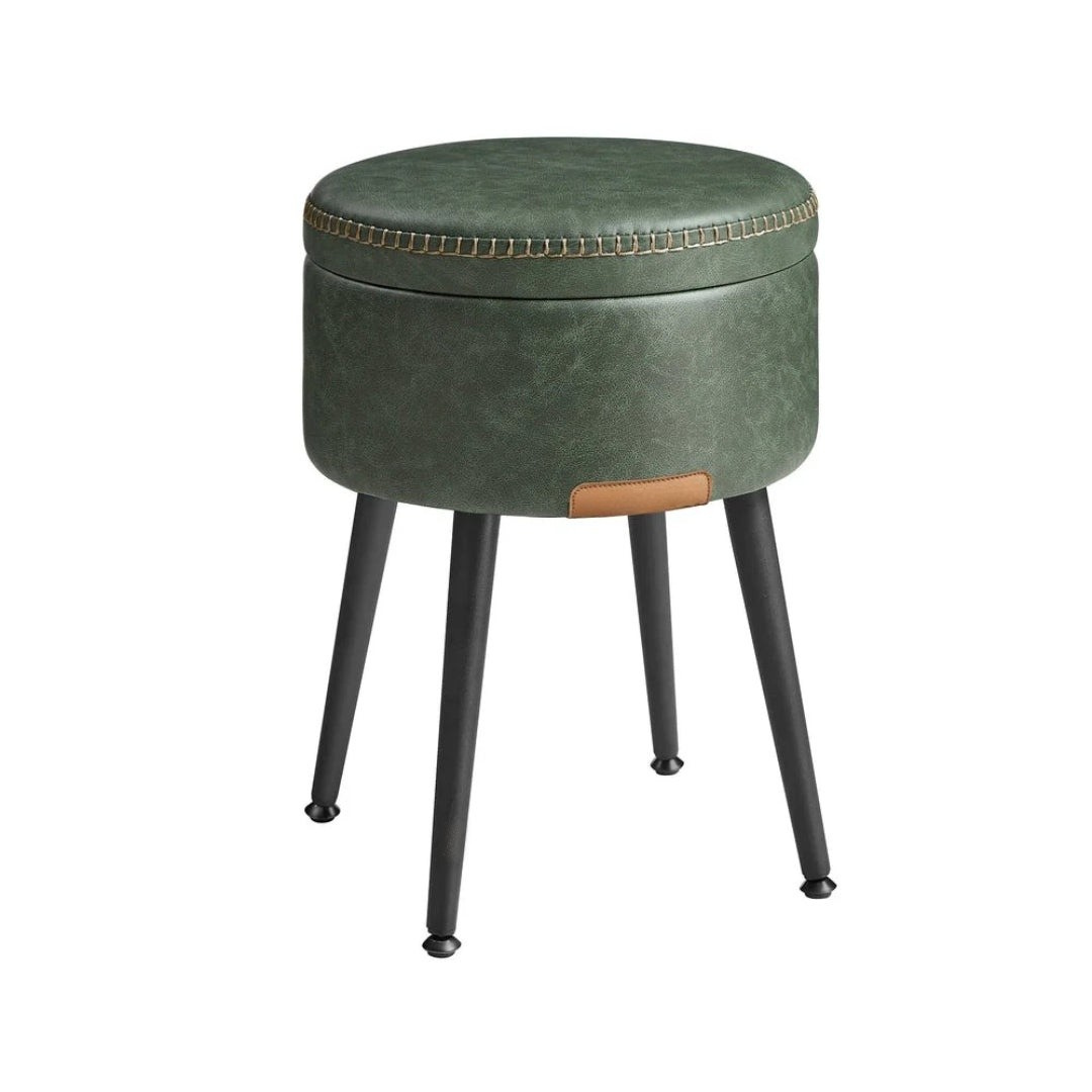 Storage Ottoman Vanity Stool With Flip Top & Steel Legs