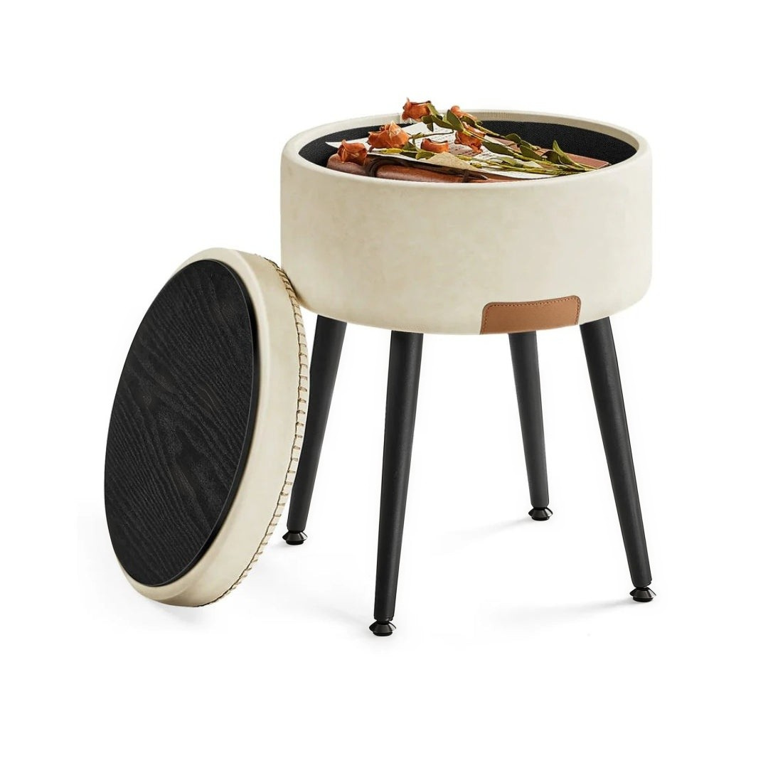Storage Ottoman Vanity Stool With Flip Top & Steel Legs