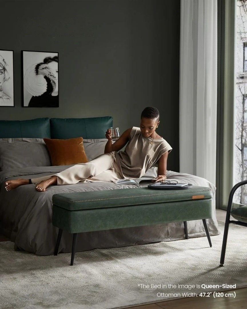 Storage Ottoman Bench With Steel Legs & Flip Lid Upholstered Seat
