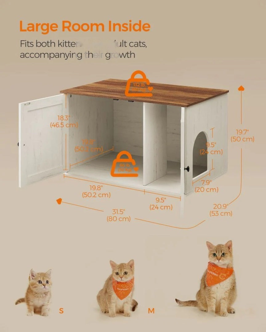 Cat Litter Box Enclosure Furniture Cabinet With Divider 31.5in Wide