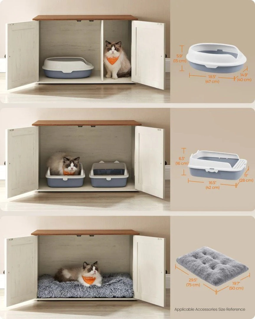 Cat Litter Box Enclosure Furniture Cabinet With Divider 31.5in Wide