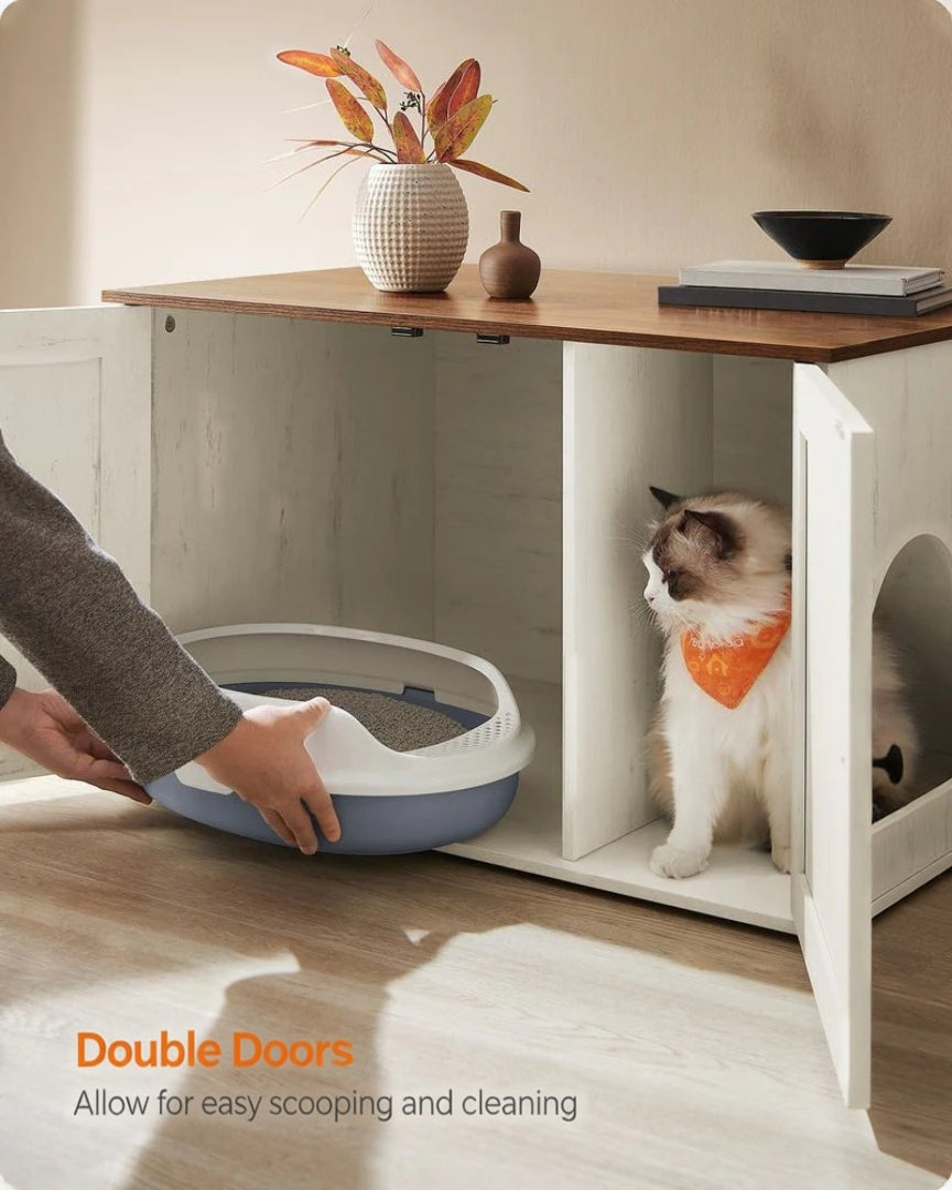 Cat Litter Box Enclosure Furniture Cabinet With Divider 31.5in Wide