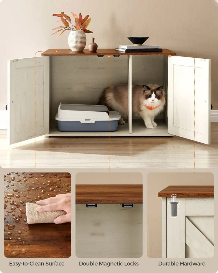 Cat Litter Box Enclosure Furniture Cabinet With Divider 31.5in Wide