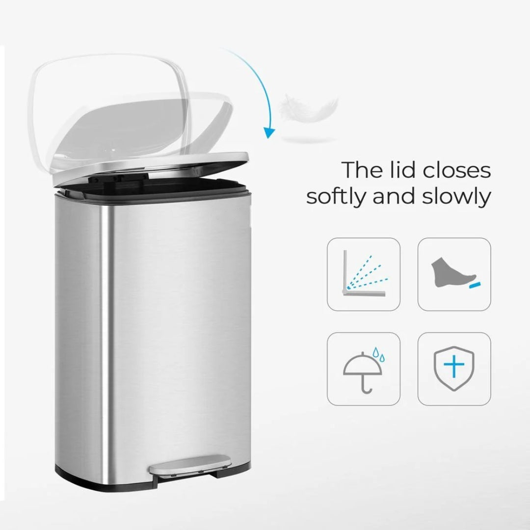 13-Gallon Stainless Steel Step Trash Can with Soft-Close Lid – product view 29 | Ridgefield Furniture
