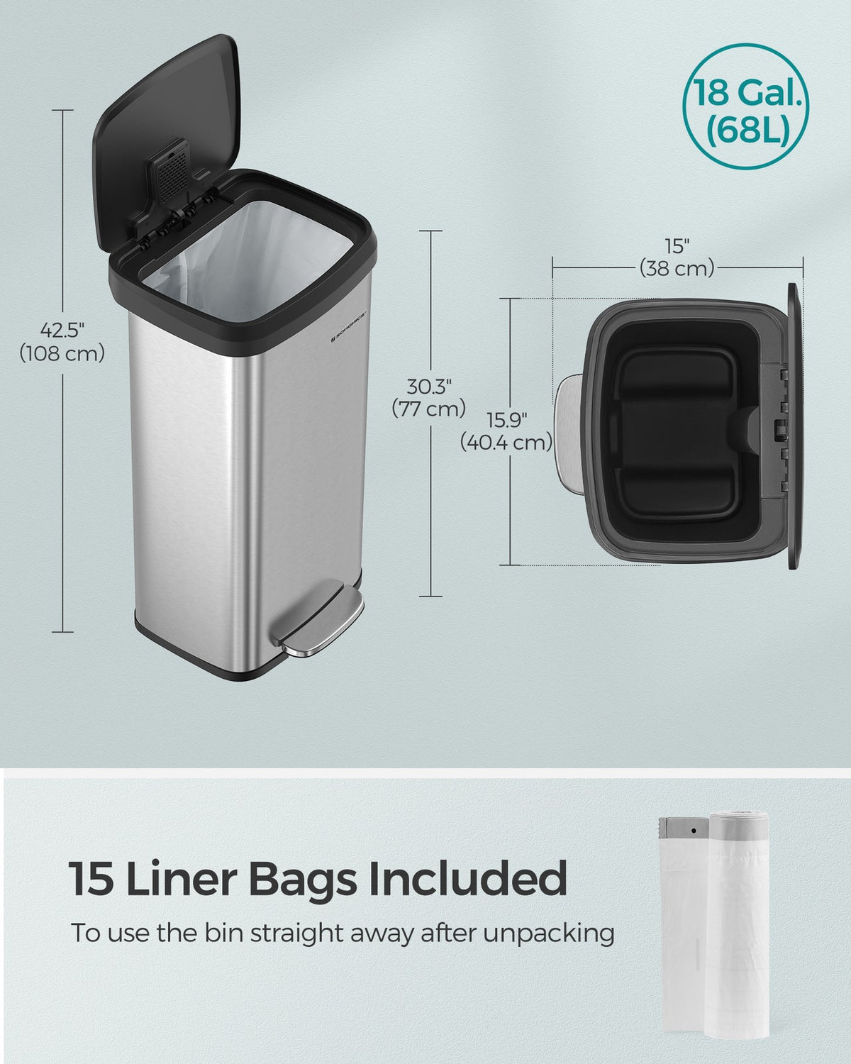 13-Gallon Stainless Steel Trash Can - product photo 30