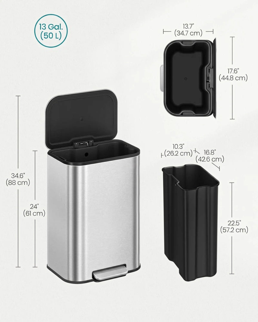 13-Gallon Stainless Steel Trash Can with Lid and Inner Bucket – product view 13 | Ridgefield Furniture
