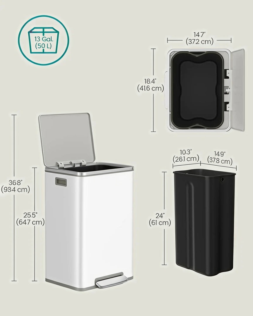13-Gallon Stainless Steel Trash Can with Soft-Close Lid and Pedal – product view 7 | Ridgefield Furniture