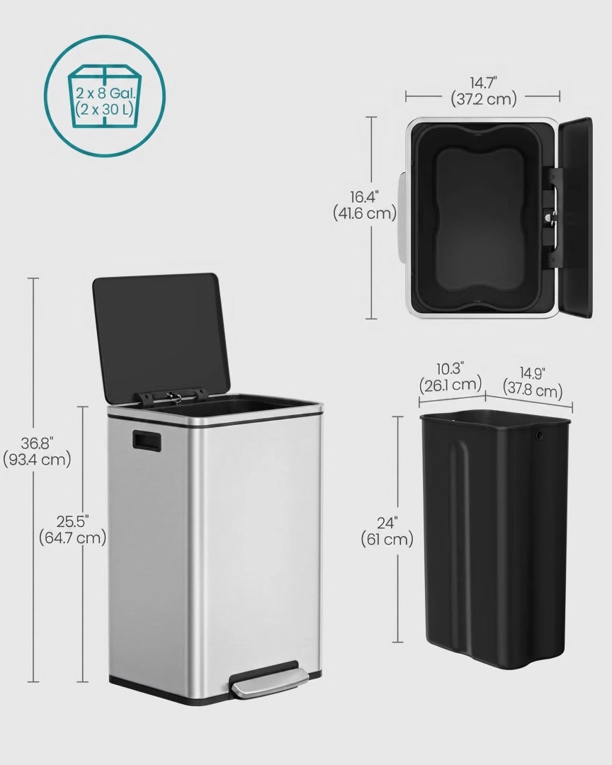 13-Gallon Stainless Steel Trash Can with Soft-Close Lid and Pedal – product view 20 | Ridgefield Furniture