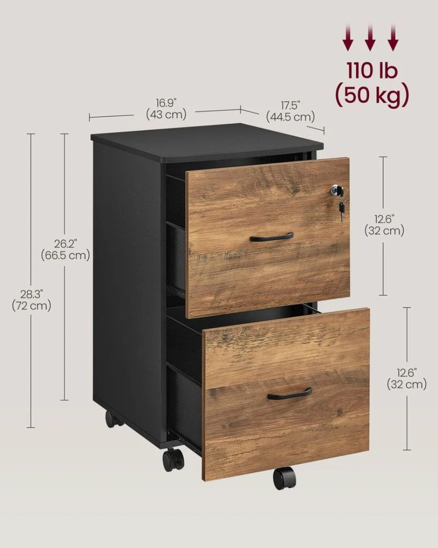 2 Drawer Rolling File Cabinet With Lock & Wheels – product view 6 | Ridgefield Furniture