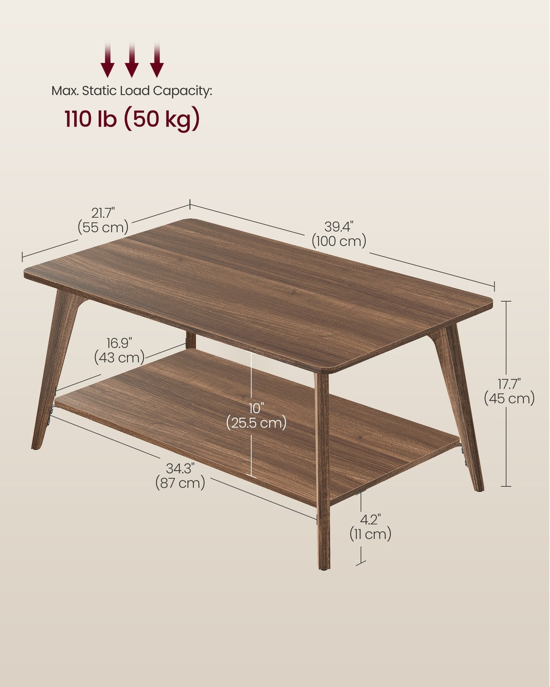 2 Tier Coffee Table With Storage Shelf And Rounded Corners, Living Room - product photo 13