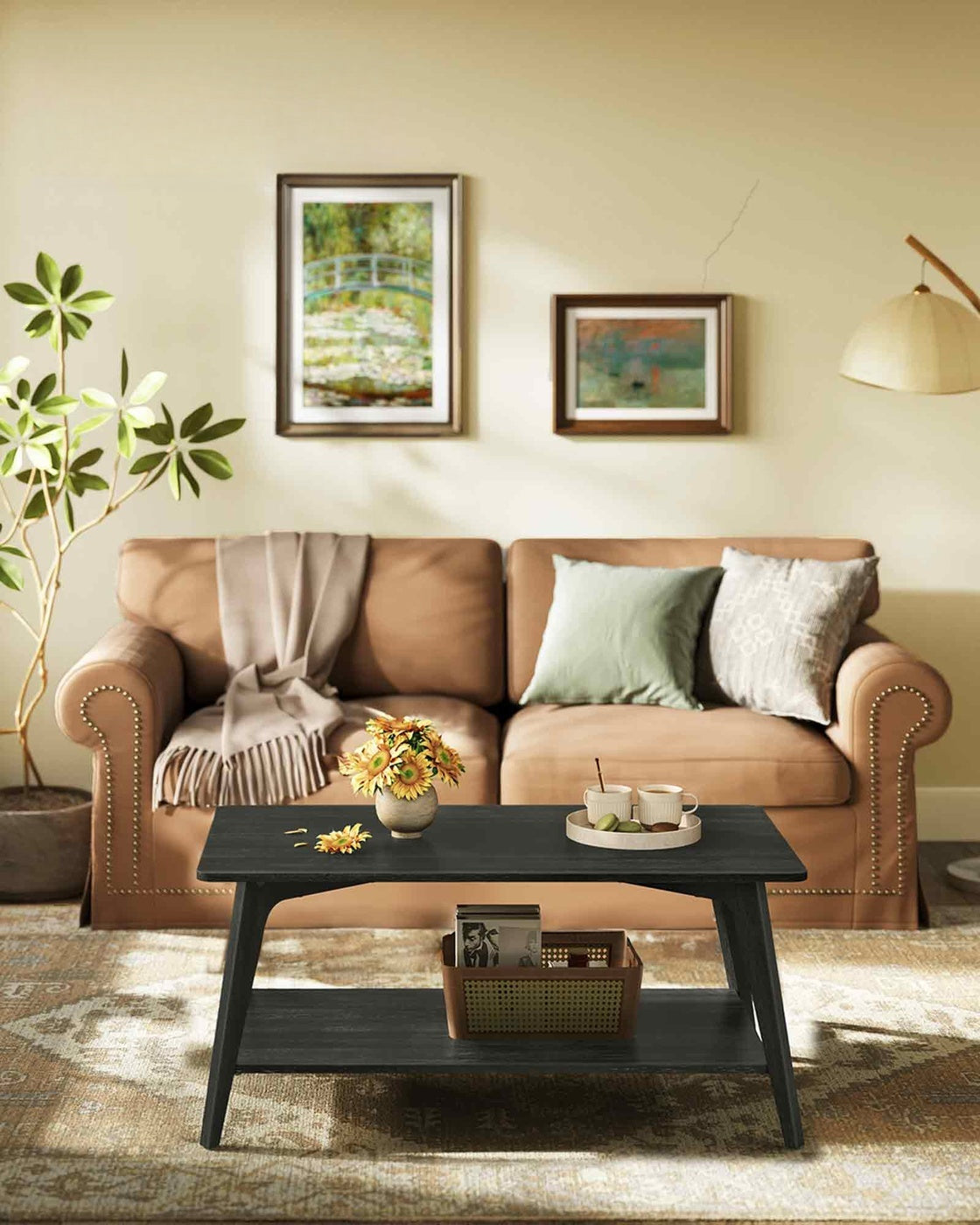 2 Tier Coffee Table With Storage Shelf And Rounded Corners, Living Room - product photo 14