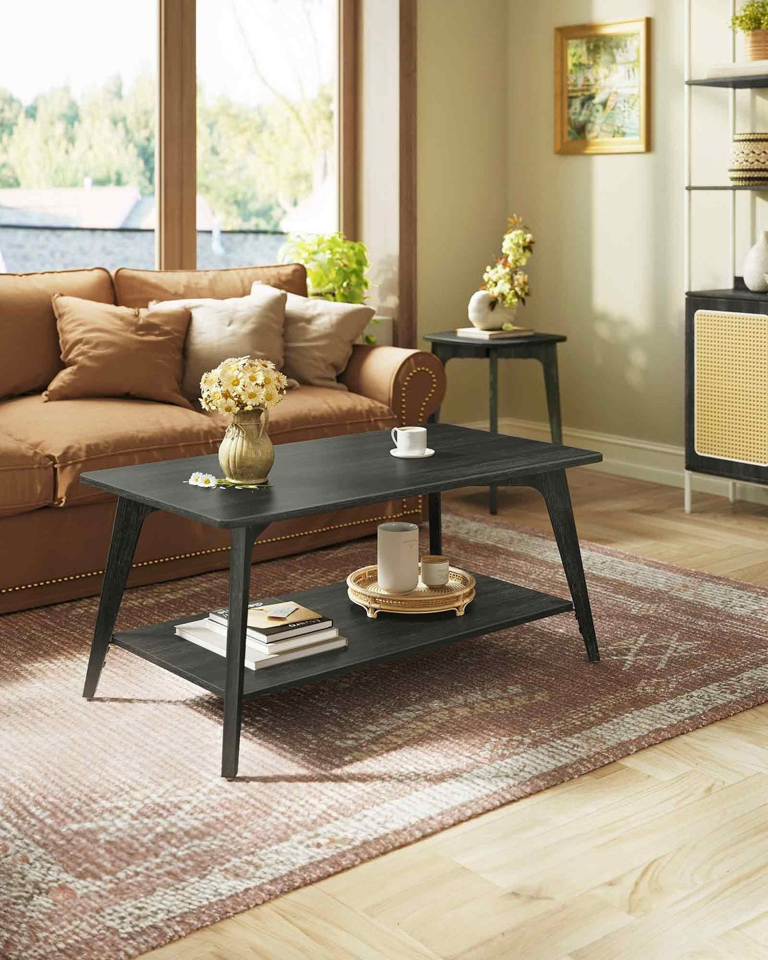 2 Tier Coffee Table With Storage Shelf And Rounded Corners, Living Room - product photo 15