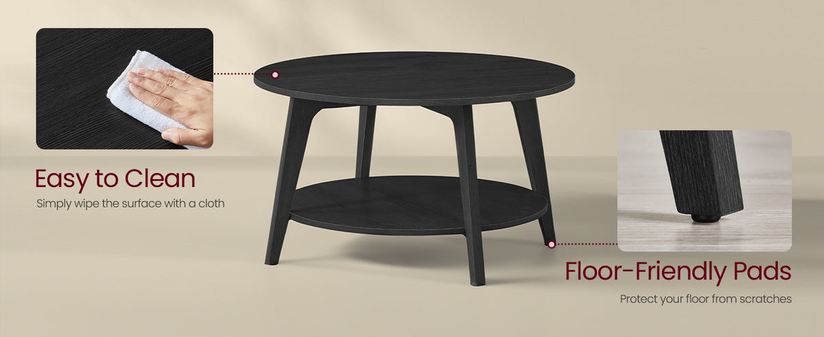 2 Tier Round Coffee Table With Open Storage Shelf, Living Room Table - product photo 26