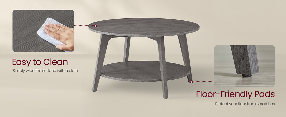 2 Tier Round Coffee Table With Open Storage Shelf, Living Room Table - product photo 28