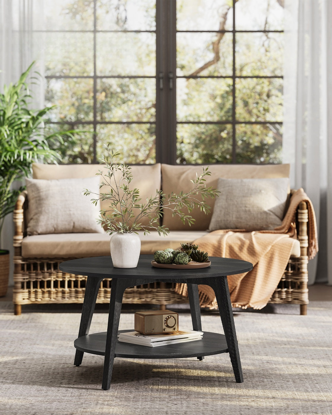 2 Tier Round Coffee Table With Open Storage Shelf, Living Room Table - product photo 35