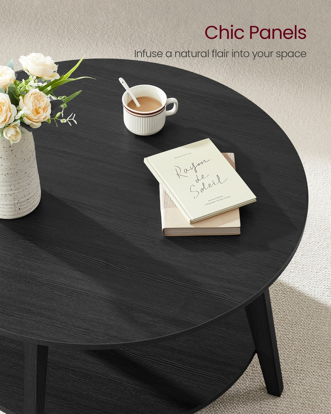 2 Tier Round Coffee Table With Open Storage Shelf, Living Room Table - product photo 38