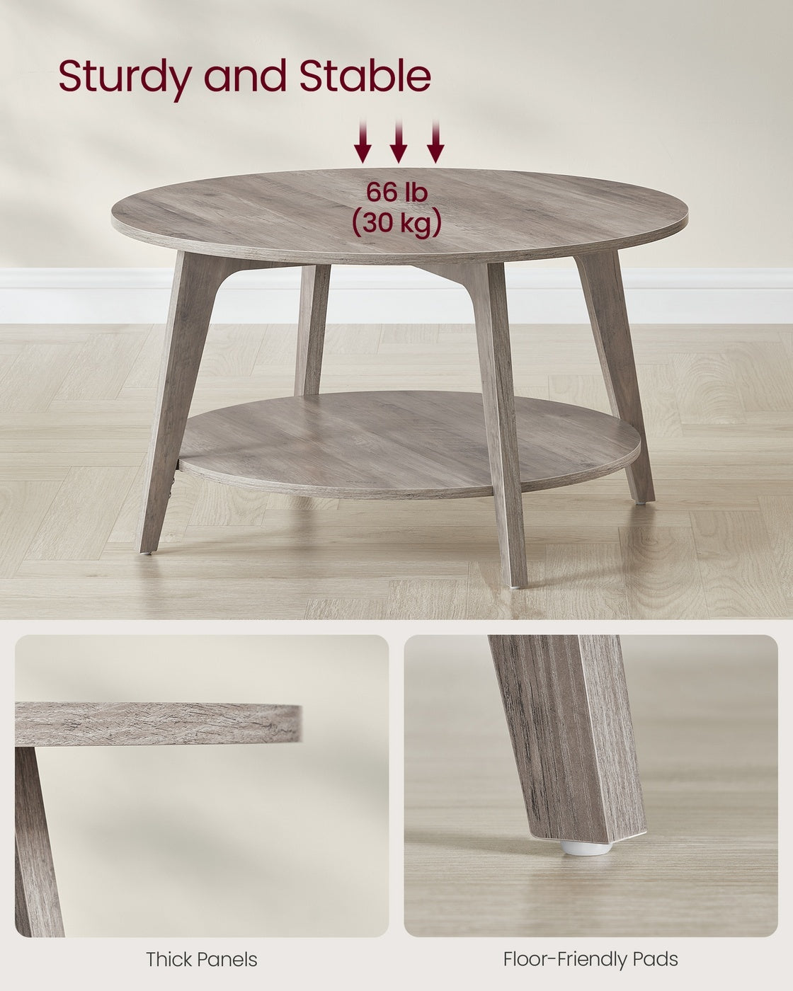 2 Tier Round Coffee Table With Open Storage Shelf, Living Room Table - product photo 42