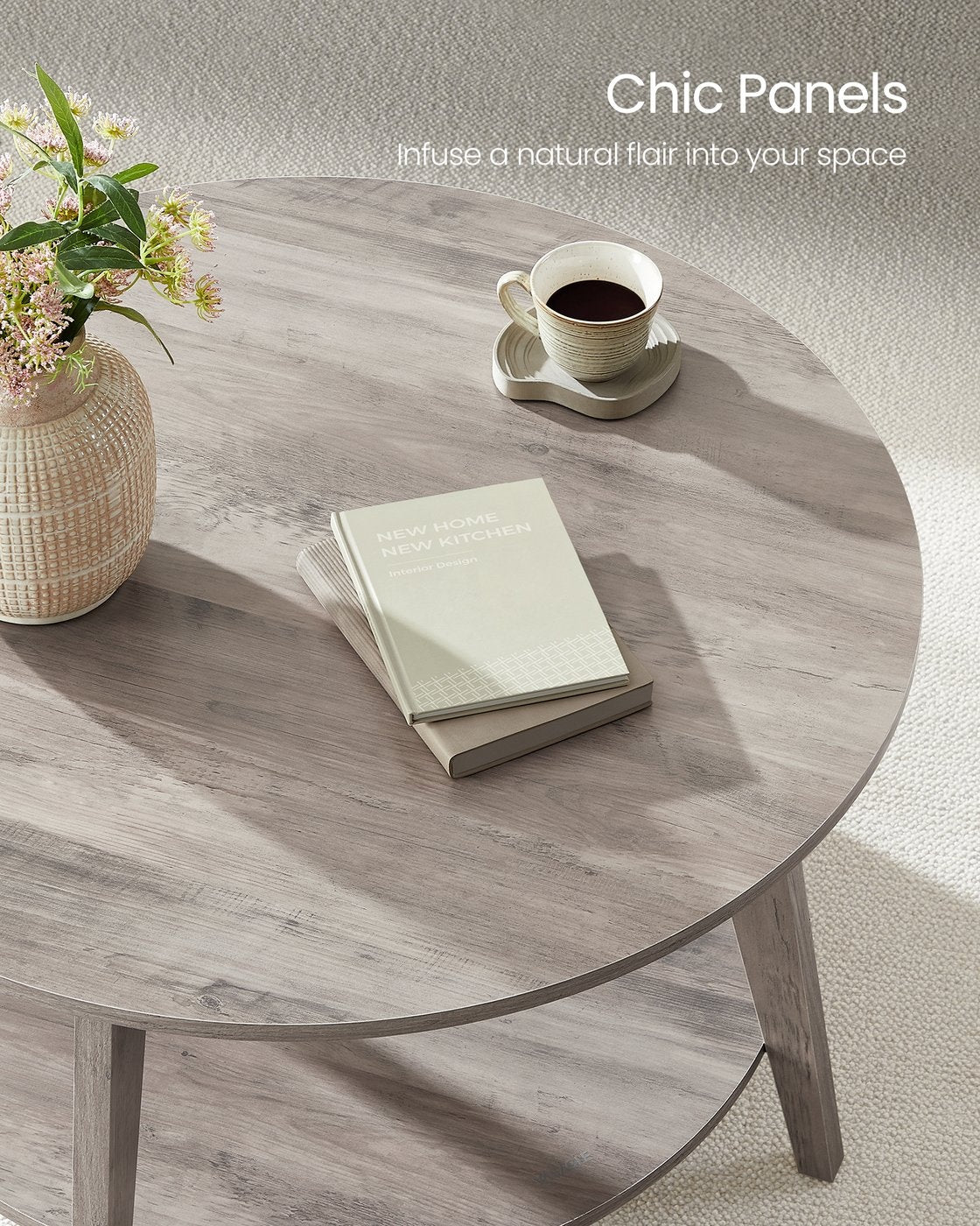 2 Tier Round Coffee Table With Open Storage Shelf, Living Room Table - product photo 43
