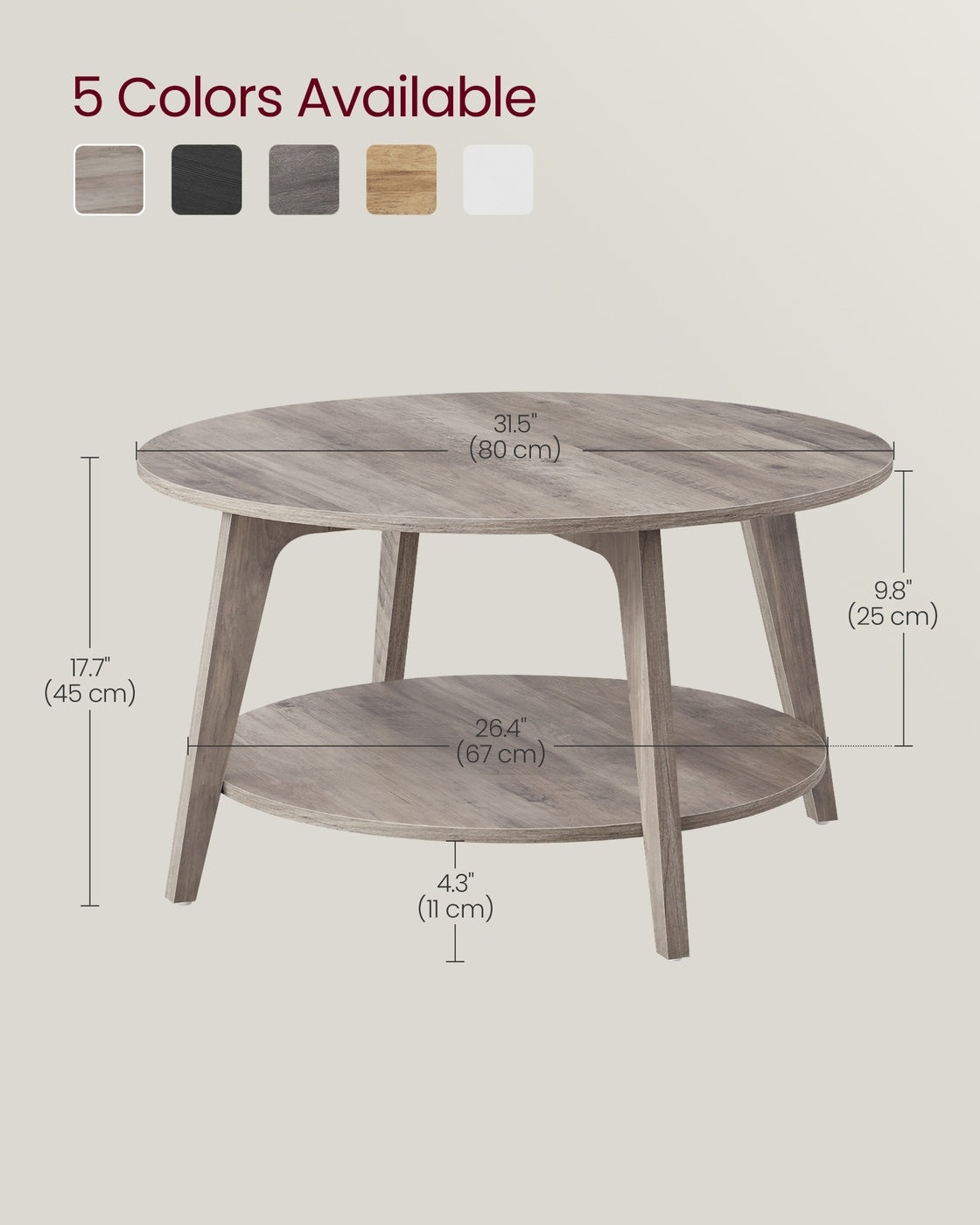 2 Tier Round Coffee Table With Open Storage Shelf, Living Room Table - product photo 44