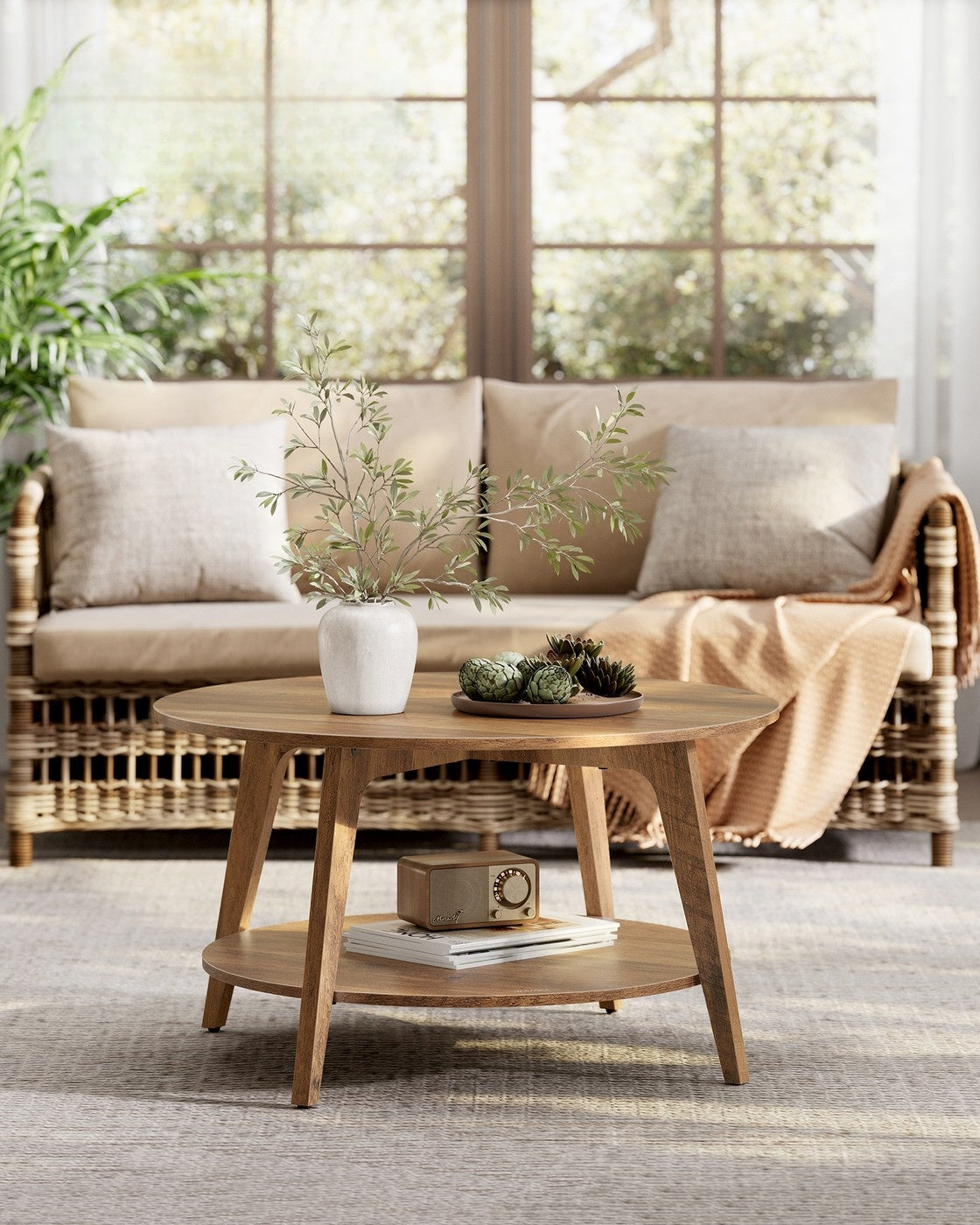 2 Tier Round Coffee Table With Open Storage Shelf, Living Room Table - product photo 47