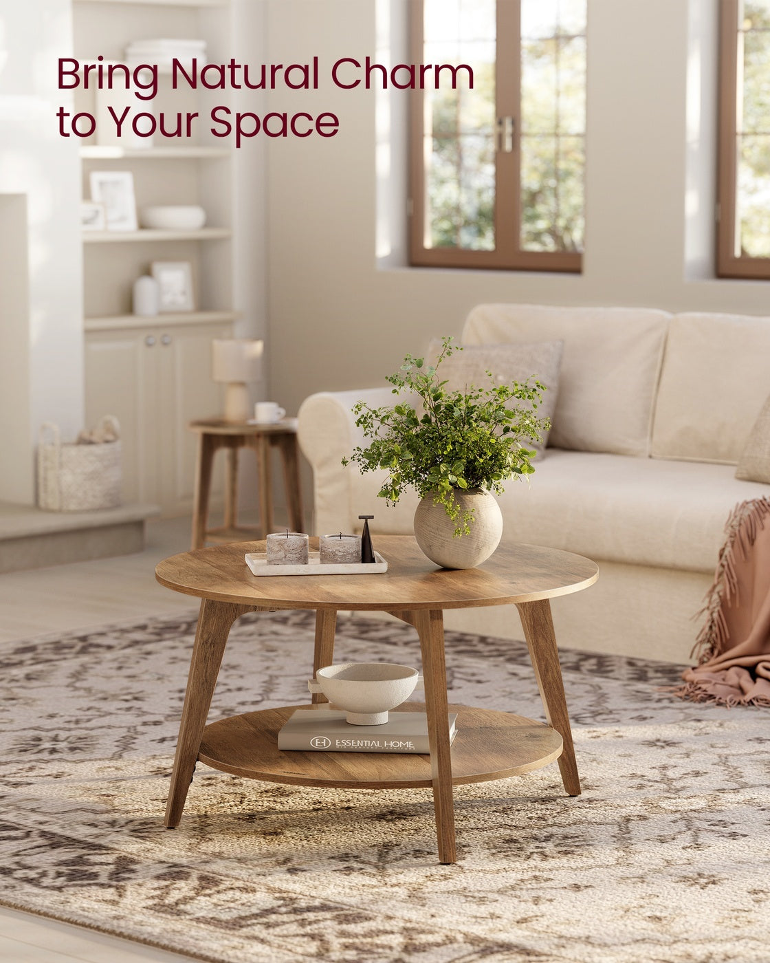 2 Tier Round Coffee Table With Open Storage Shelf, Living Room Table - product photo 48