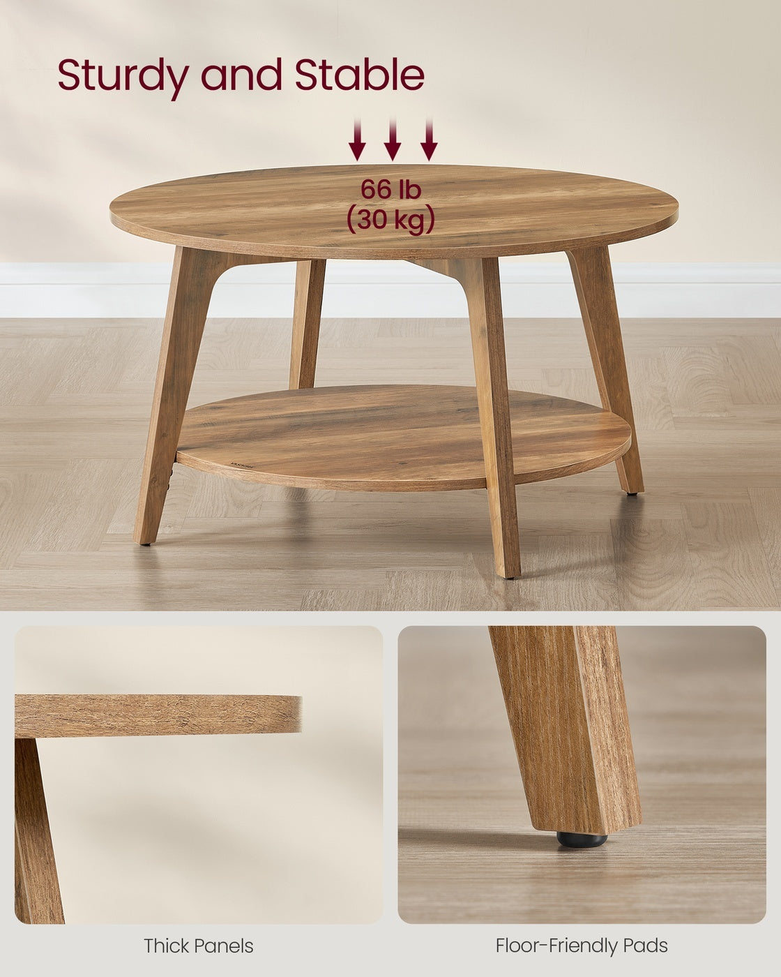 2 Tier Round Coffee Table With Open Storage Shelf, Living Room Table - product photo 49
