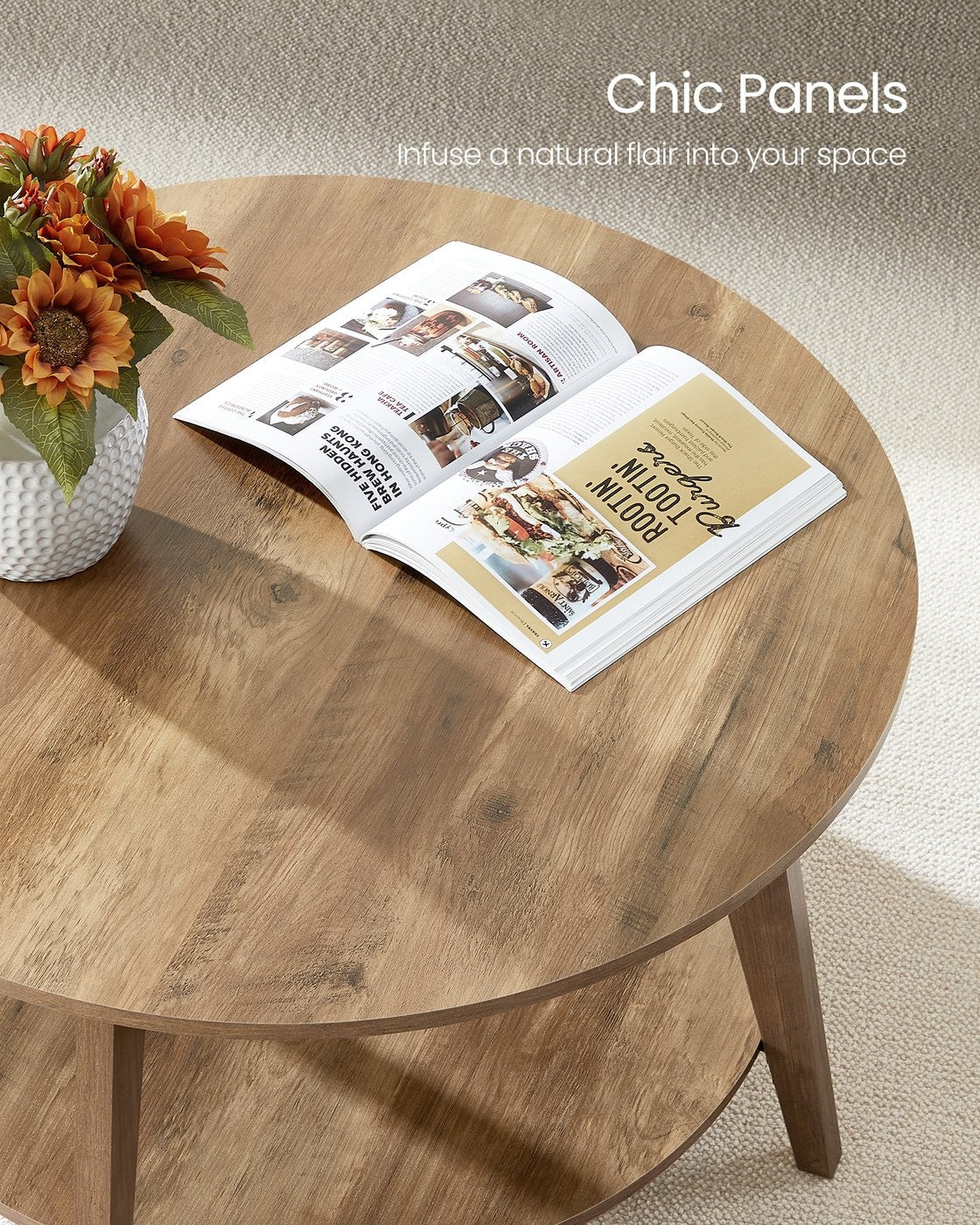 2 Tier Round Coffee Table With Open Storage Shelf, Living Room Table - product photo 50
