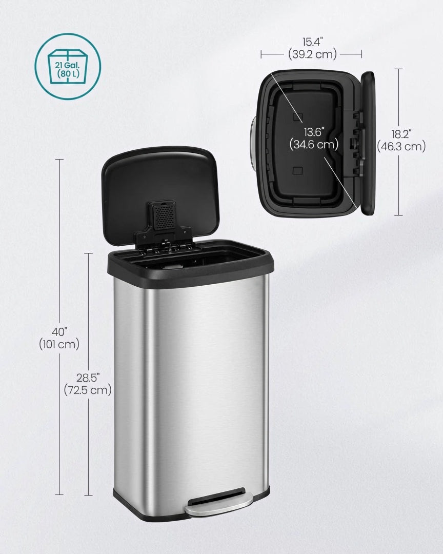21-Gallon Stainless Steel Kitchen Trash Can with Soft-Close Lid – product view 7 | Ridgefield Furniture