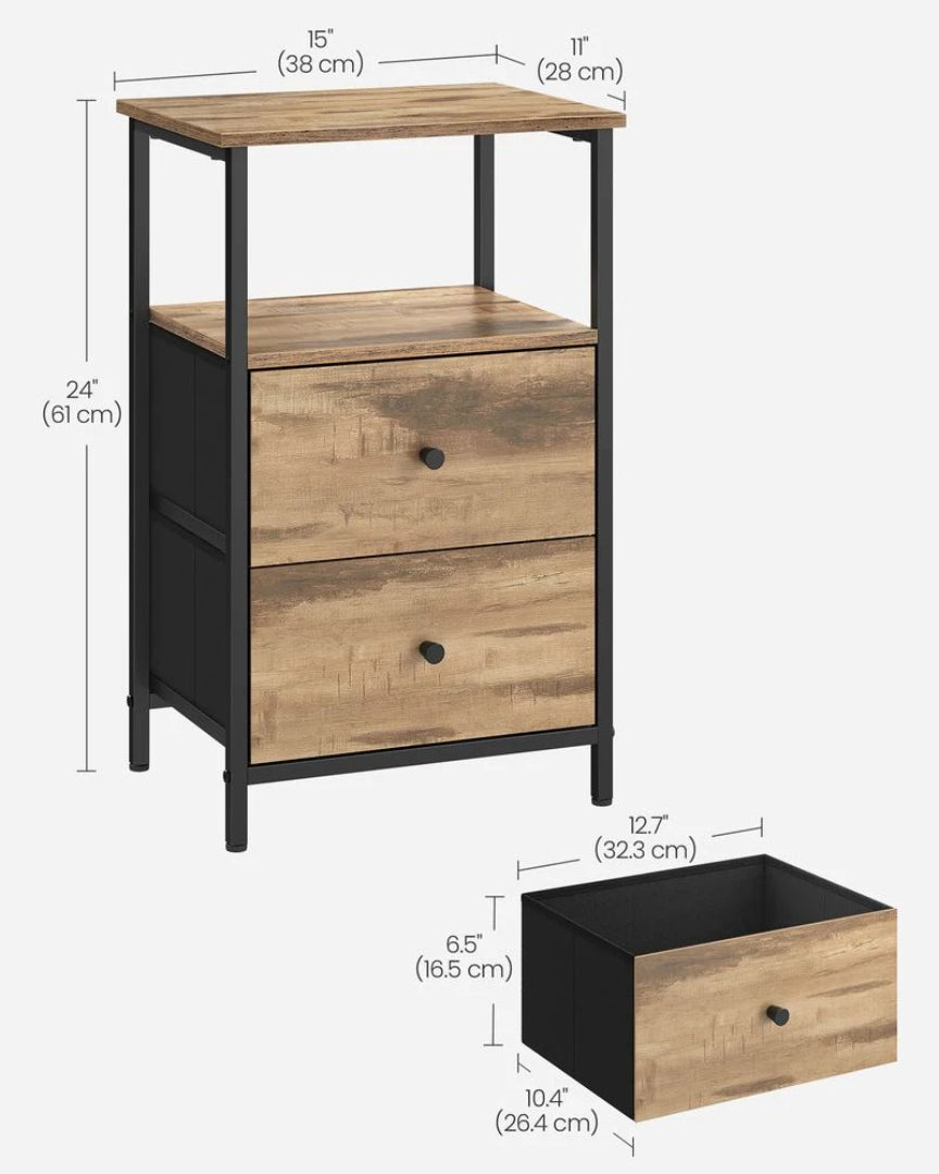 24-Inch Side Table with 2 Fabric Drawers and Storage Shelf – product view 3 | Ridgefield Furniture