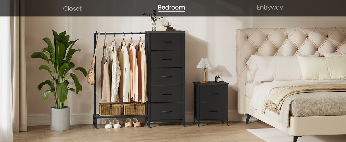 3 In 1 Dresser With Garment Rack, 5 Fabric Drawers And Bottom Shelf - product photo 30