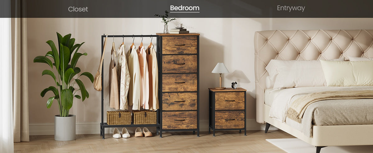 3 In 1 Dresser With Garment Rack, 5 Fabric Drawers And Bottom Shelf - product photo 34