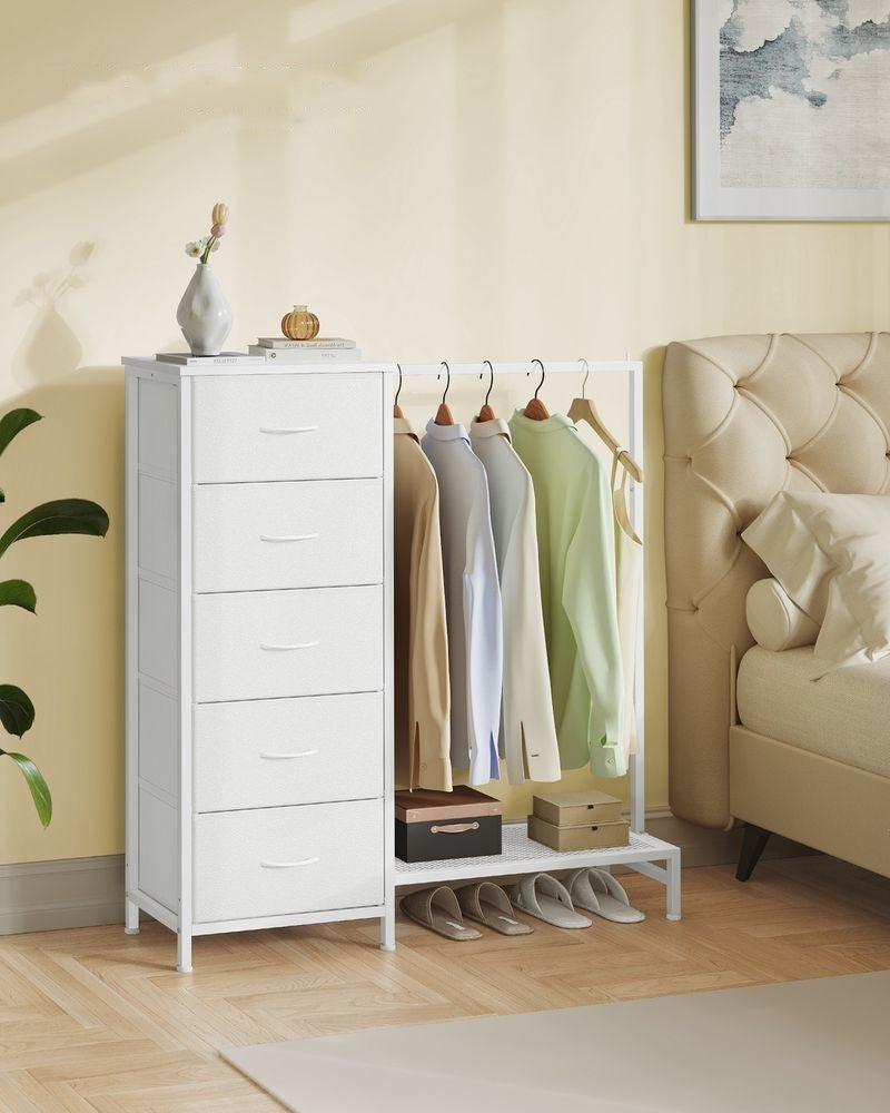 3-in-1 Dresser With Garment Rack 5 Fabric Drawers & Bottom Shelf - product photo 02