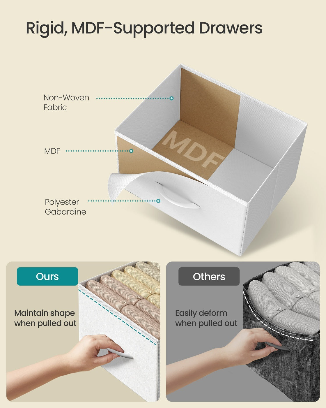3-in-1 Dresser With Garment Rack 5 Fabric Drawers & Bottom Shelf - product photo 07