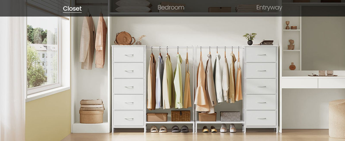 3-in-1 Dresser With Garment Rack 5 Fabric Drawers & Bottom Shelf - product photo 11