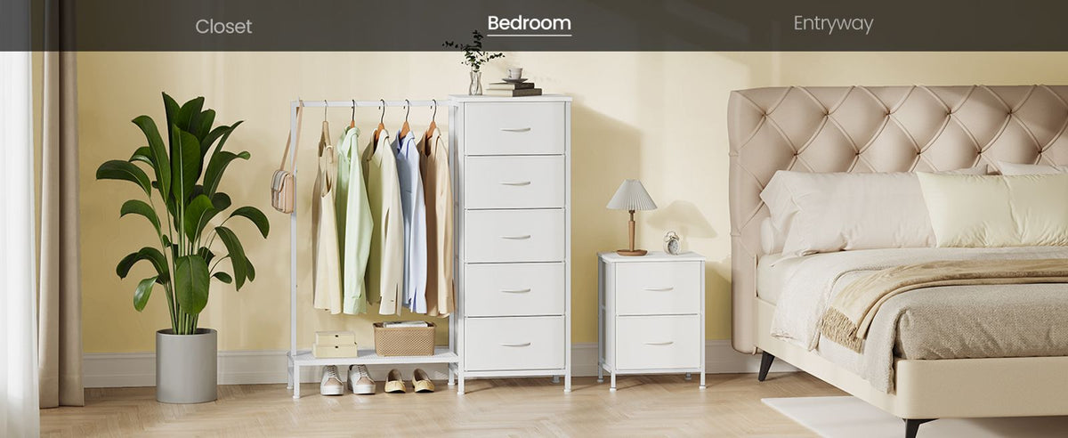 3-in-1 Dresser With Garment Rack 5 Fabric Drawers & Bottom Shelf - product photo 12