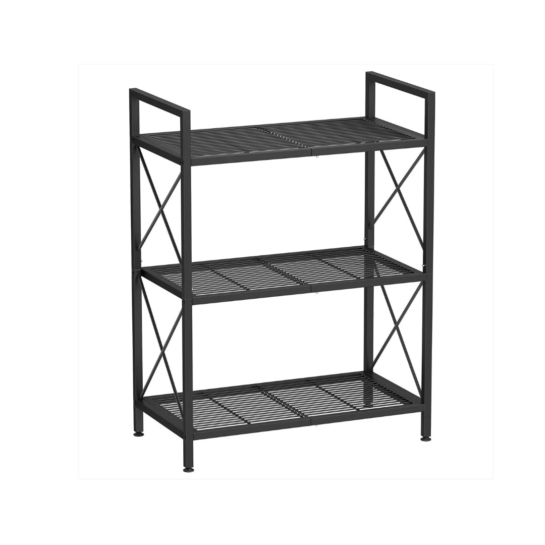 3 Tier Metal Storage Rack With Wheels And Mesh Shelves – product view 1 | Ridgefield Furniture